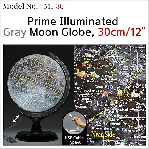 Miniatura 3 de Mapsoft Prime - Globo lunar gris iluminado, 11.8 in, MI-30
