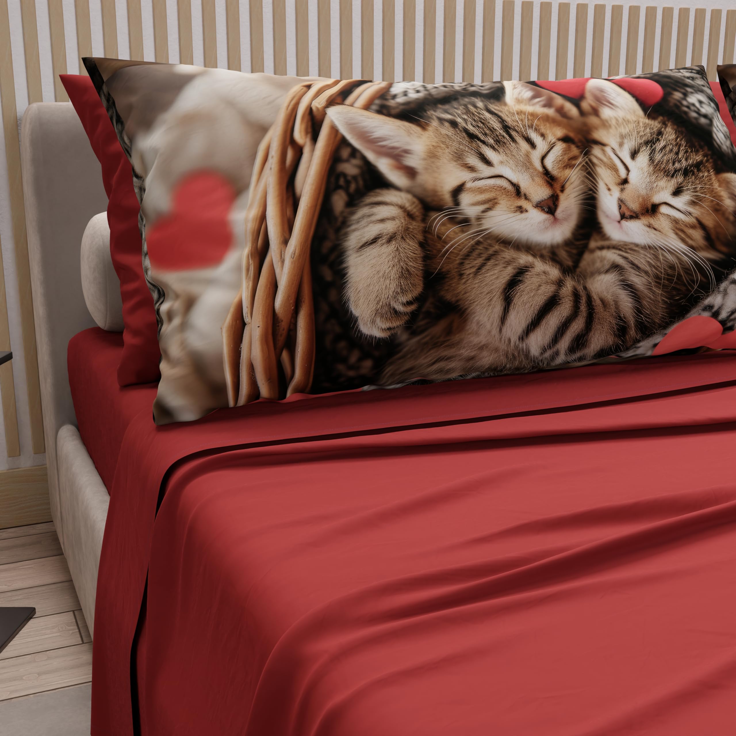 PETTI Artigiani Italiani, Bed Linen Animals with Cats in Cotton with Pillowcases in Digital Print, Single Bed Sheet