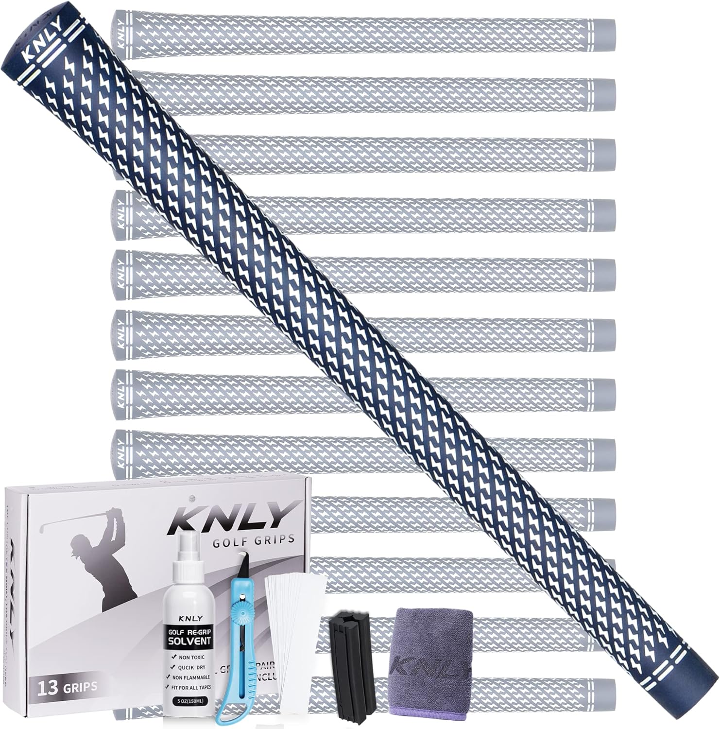 KNLY 360 Golf Grips Set of 13 Soft Rubber Golf Club Grips，AntiSlip