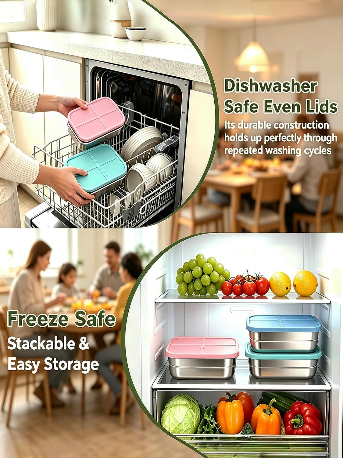 3pcs+25oz Large Stainless Steel Food Containers with Silicone Lids