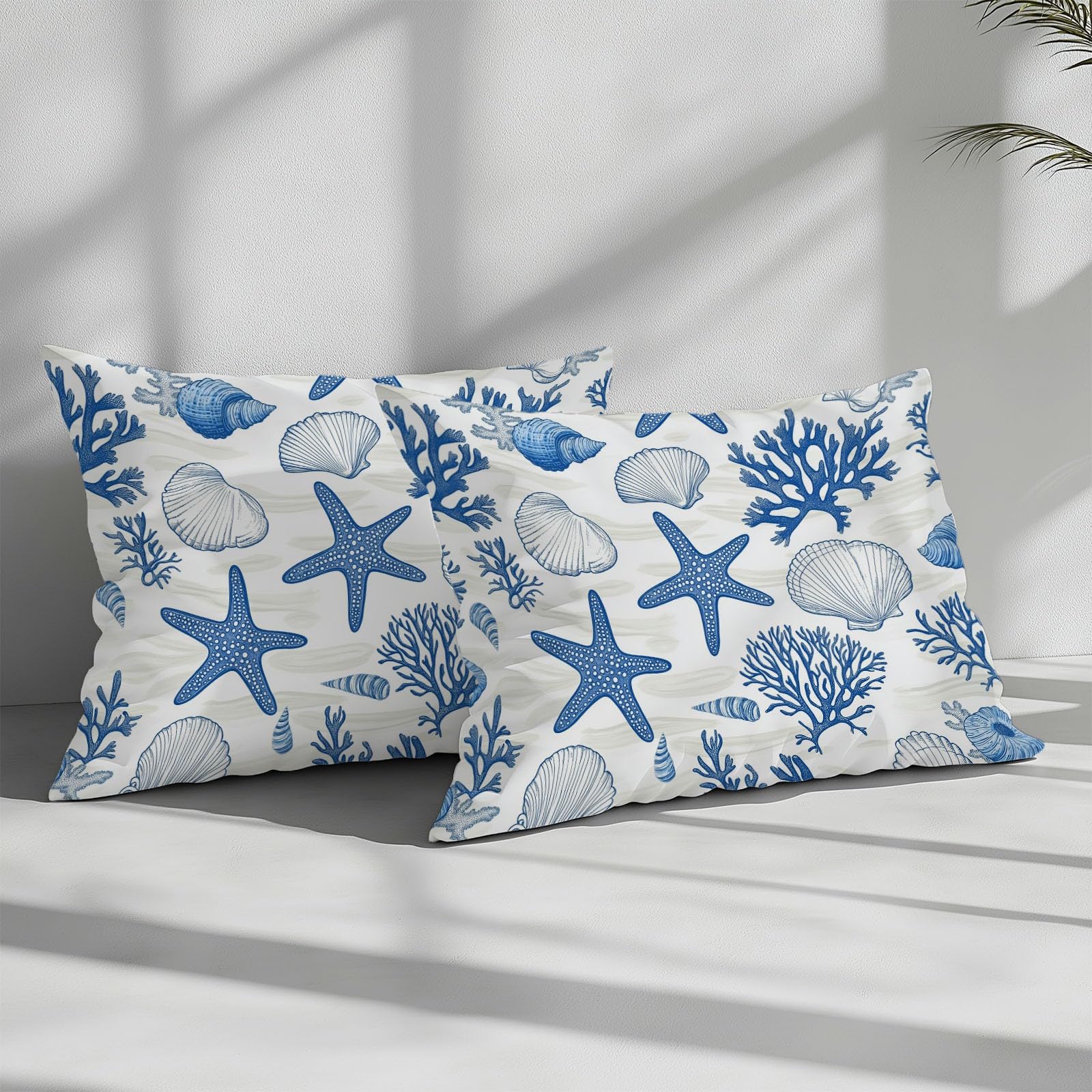 Juego de Fundas Nórdicas Suave 3 Piezas para Cama 90 - Estrellas de mar Azules corales y Conchas Patrón Funda Edredón Poliéster Algodón 150 x 200 cm + 2 Funda de Almohada 50x75,