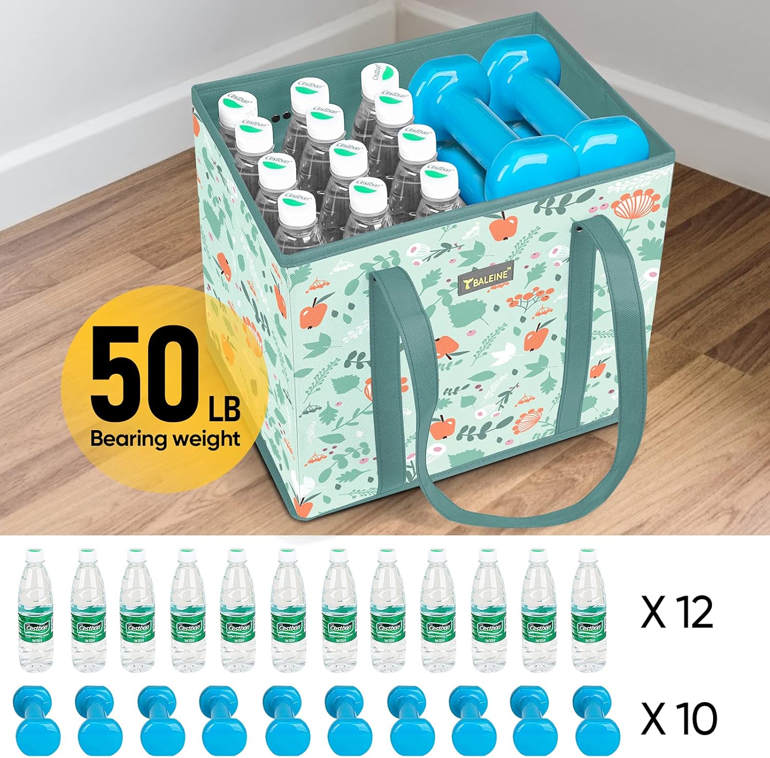 BALEINE 3Pk Reusable Grocery Bags, Foldable Shopping Bags for Groceries with Reinforced Bottom & Handles (Spring Stroll) - Image 5