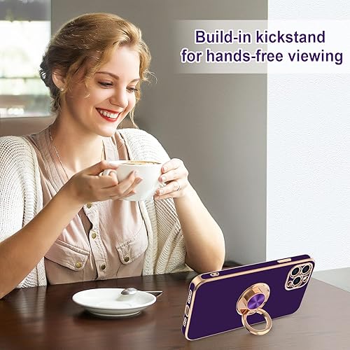 Miniatura 6 de Hython Funda para iPhone 12 Pro Max con soporte de anillo Soporte de anillo giratorio de 360 Soporte magnético Forro de microfibra suave Chapado en