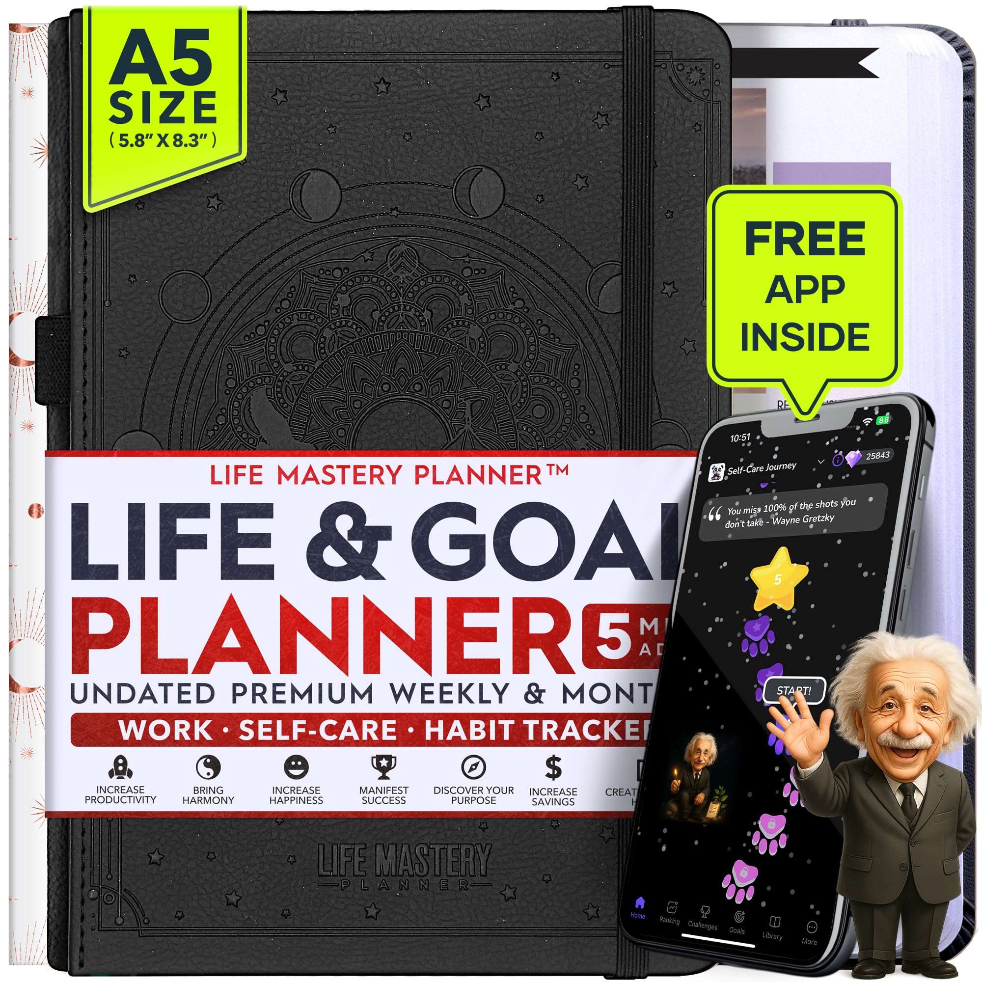 Law Of Attraction Life & Goal Planner - Journal 90 Jours + Tableau De Vision + Autocollants - A5