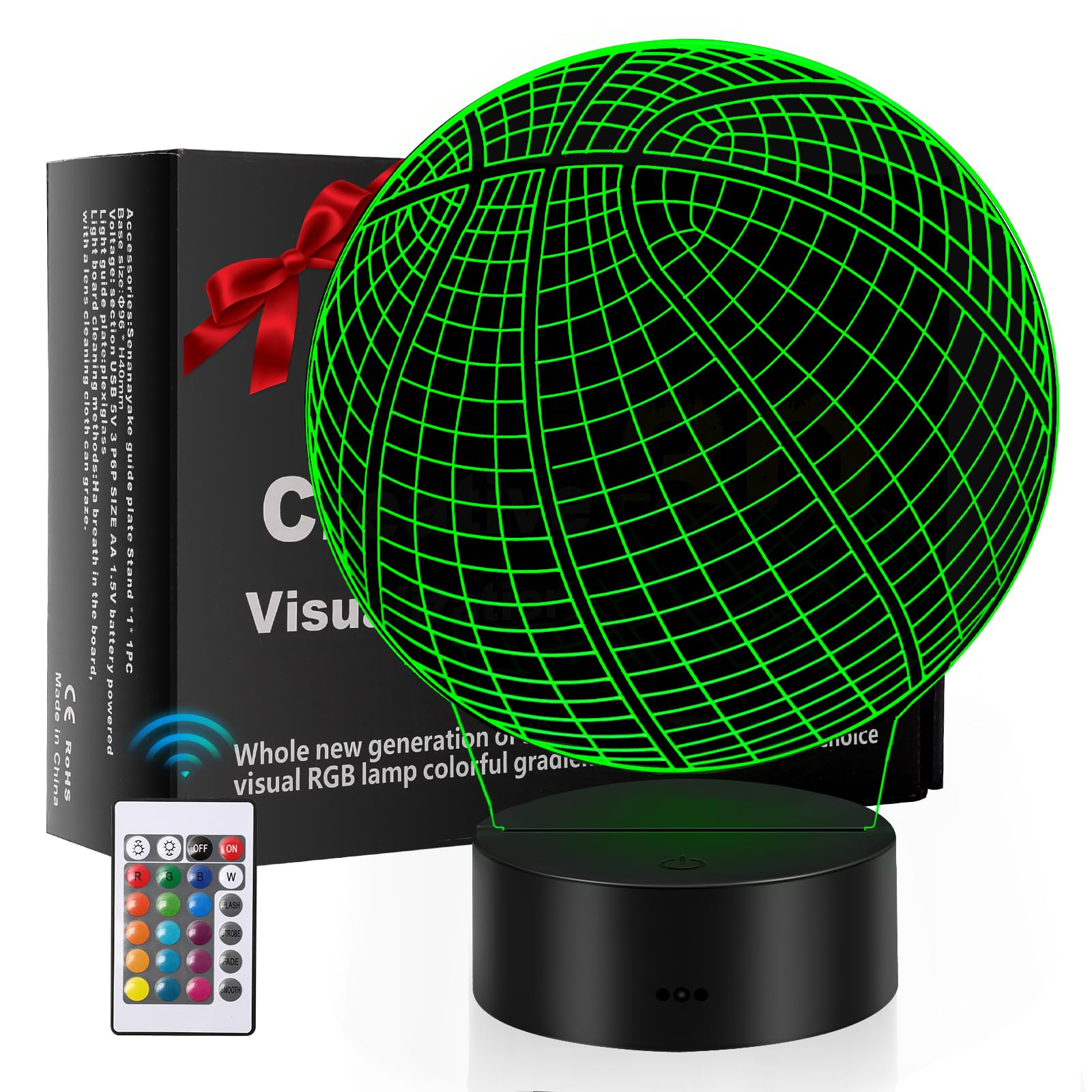 KEPABIGLE Basketball Gift Funny 3D Illusion Lamp with Remote & Touch Control 16 Color Changing Decorative Light for Bedroom, Sport Fan