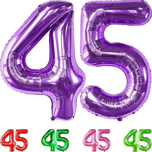 Miniatura 10 de KatchOn, Globo rojo gigante del número 45 de 40 pulgadas, globo de 45 años, globo rojo del número 45, decoraciones de cumpleaños 45 para mujer,