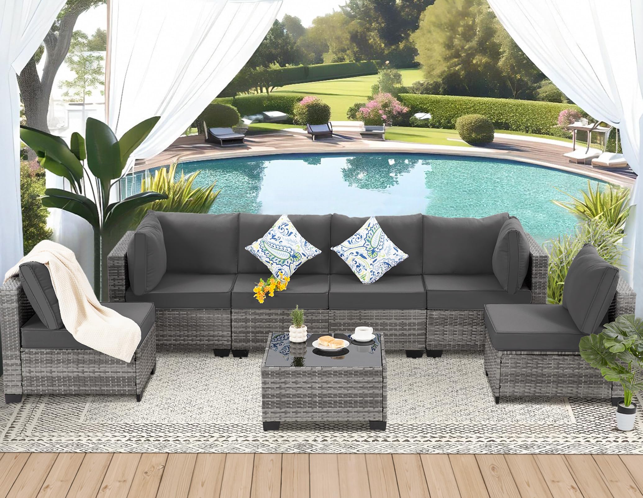 FHFO 7-Piece Wicker Set