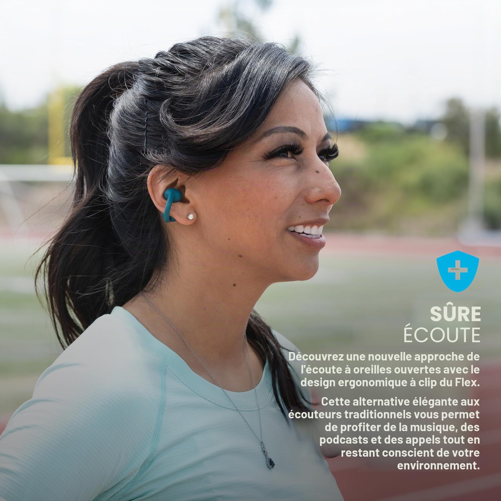 JLab Flex Casque à Oreille Ouverte - Bluetooth Multipoint, Sarcelle | Écouteurs à Oreille Ouverte, Design à Clipser, 21h, Bluetooth Multipoint, Micro, Personnalisation avec Application