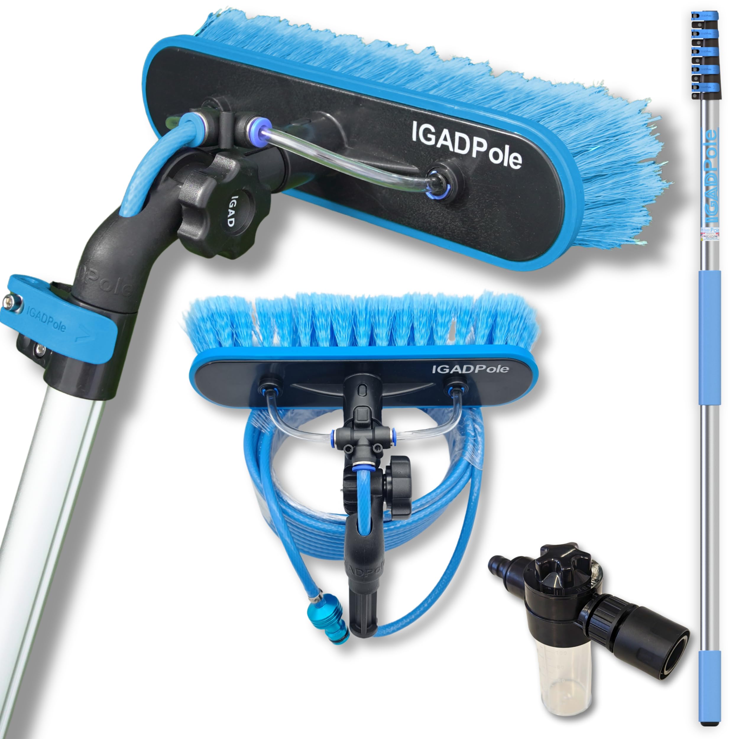 20ft IGADPole Telescopic Water-Fed Window and Solar Panel Cleaning Pole Kit — Extendable Reach Cleaner with Brush, Soap Dispenser & Hose — Soffit, Fascia, Conservatory & Caravan