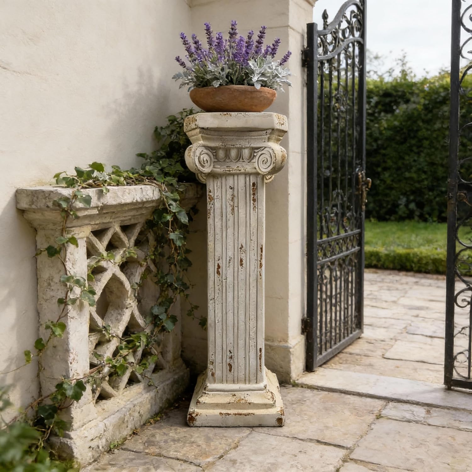 ZeHuoGe Pedestal Column Stand,Roman Column with Base Roman Pillar Greek Column Magnesium Oxide Statue Sculpture Pedestal Stand Holder for Indoor Outdoor Wedding Birthday Party (38.18''H)
