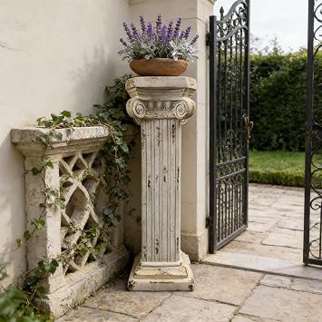 38.18" Tall Roman Column Pedestal Plant Stand with Base, Greek Style Pillar Sculpture Display Stand, Magnesium Oxide Large Decorative Pedestal for Indoor Outdoor Garden Patio Wedding Party Decor
