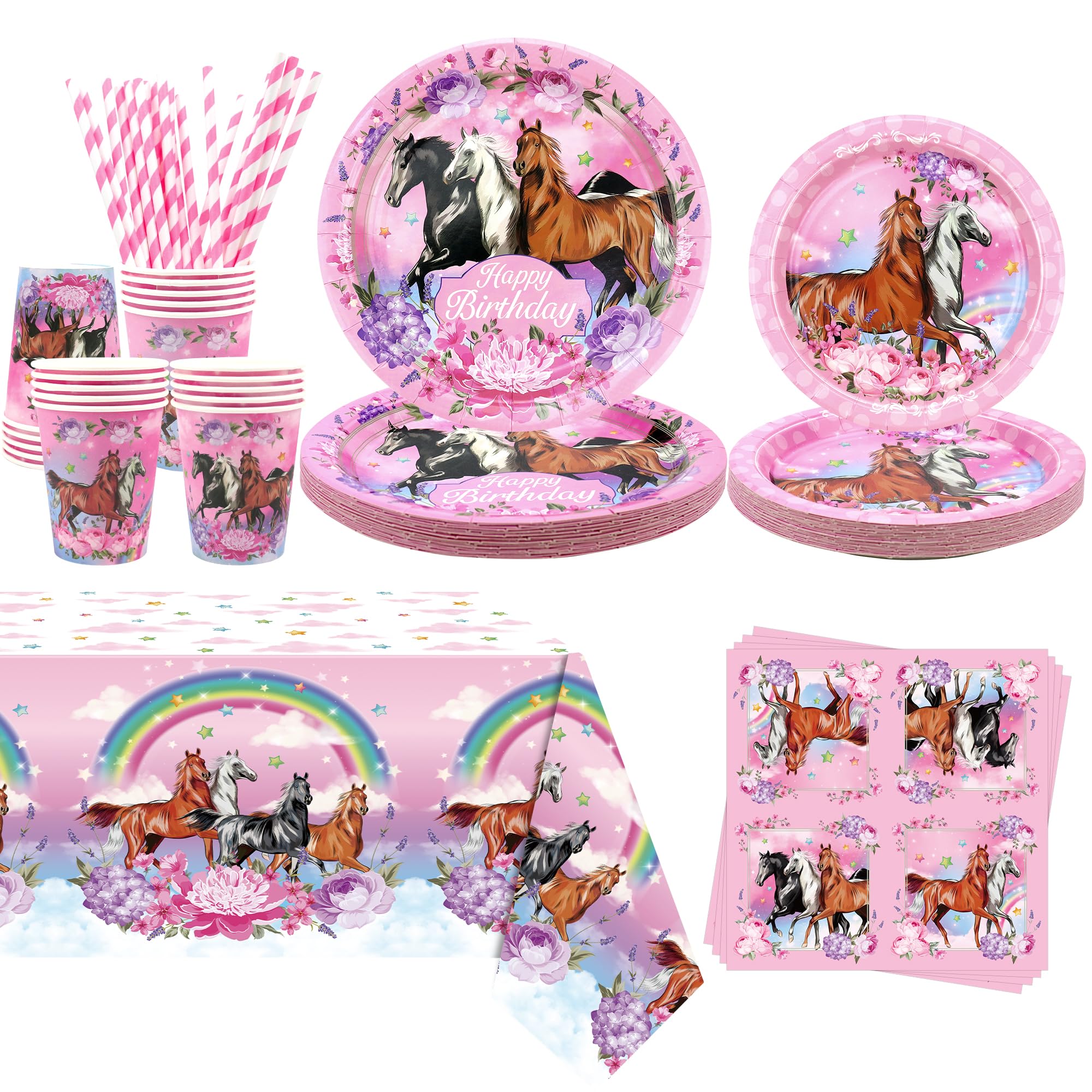 Decorazioni per Feste a Tema Cavallo Rosa, Articoli per Feste a Tema Cavallo dei Cartoni Animati Compresi Piatti, Tazze, Panni, Tovaglie, Cannucce, per Ragazze
