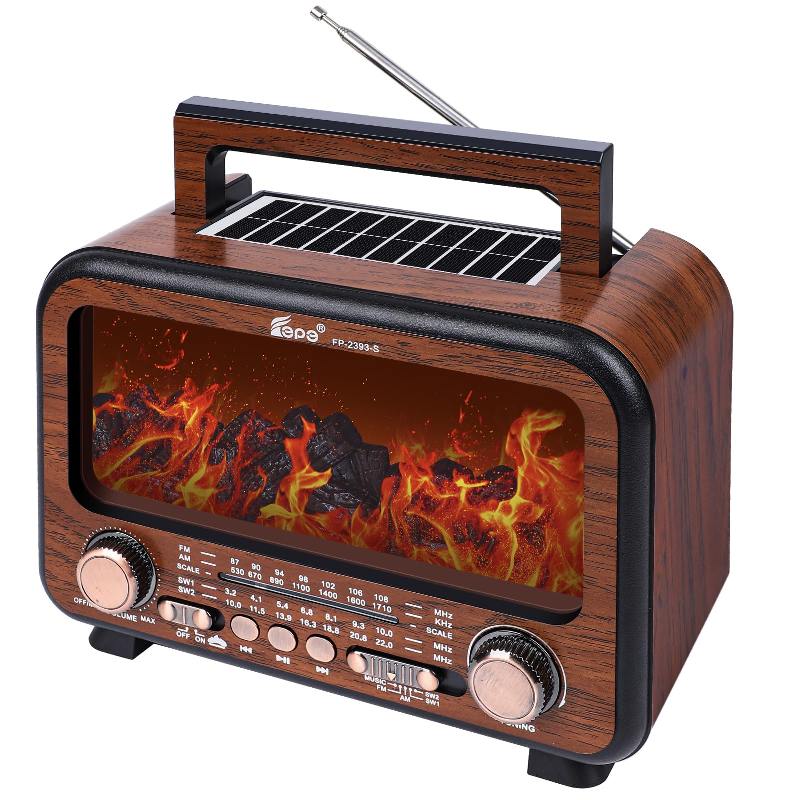 T.TAOMI Retro Portable Radio AM FM SW Shortwave Radio with Bluetooth Speaker,Flame Atmosphere Lamp Battery Operated,SUB Charging, TF Card (Wood Tone)-image-32