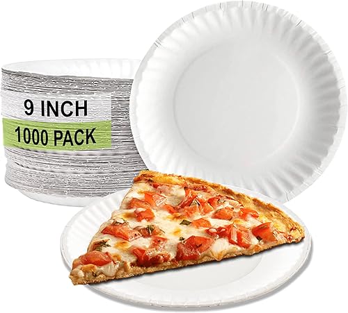 EcoQuality - 1000 platos de papel desechables de alta resistencia de color blanco de 9 pulgadas, perfectos para fiestas, barbacoas, catering,