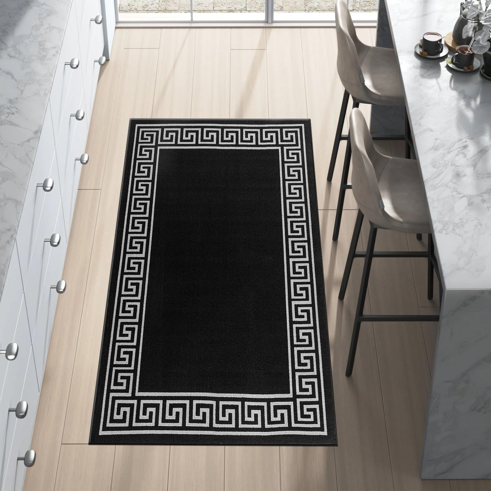 renoazul® Carpet Runners for Hallways Non-Slip Long & Wide Heavy-Duty Plain | 80 x 300 cm Super Absorbent Indoor Stair Carpet and Kitchen Anti-slip Floor Mats - Greeky Rug - Grey & Black — view 170