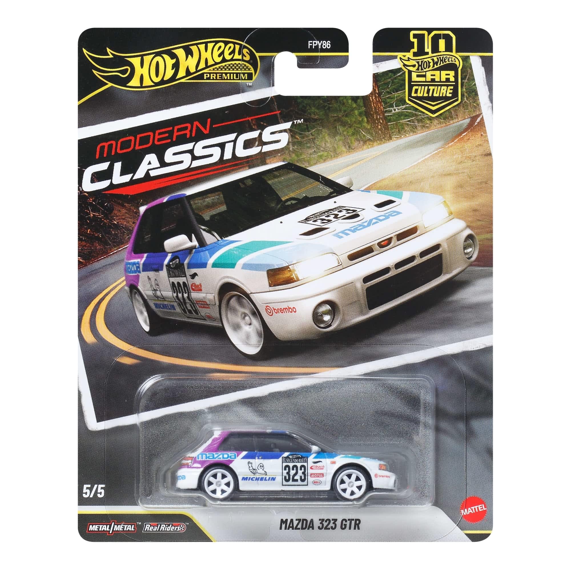 Hot Wheels Mazda 323 GTR Car Culture Vehicle, Premium 1:64 Scale Die-Cast Toy Car with Real Riders Tires & Metal/Metal Body & Chassis, JKF17