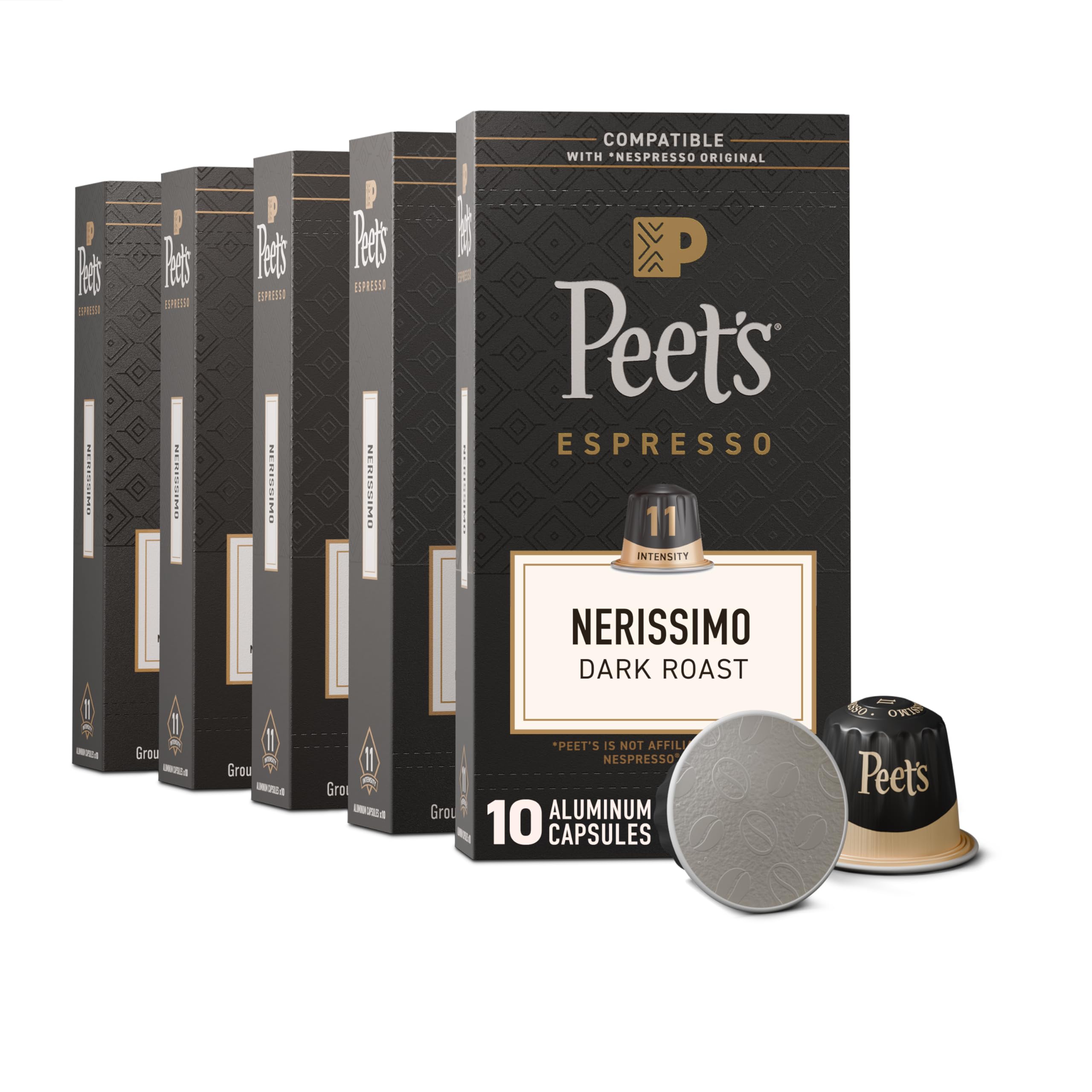 Peet's Coffee, Dark Roast Espresso Capsules, Compatible with Nespresso Original Machine, 100% Arabica Coffee - Nerissimo Intensity 11, 50 Count (5