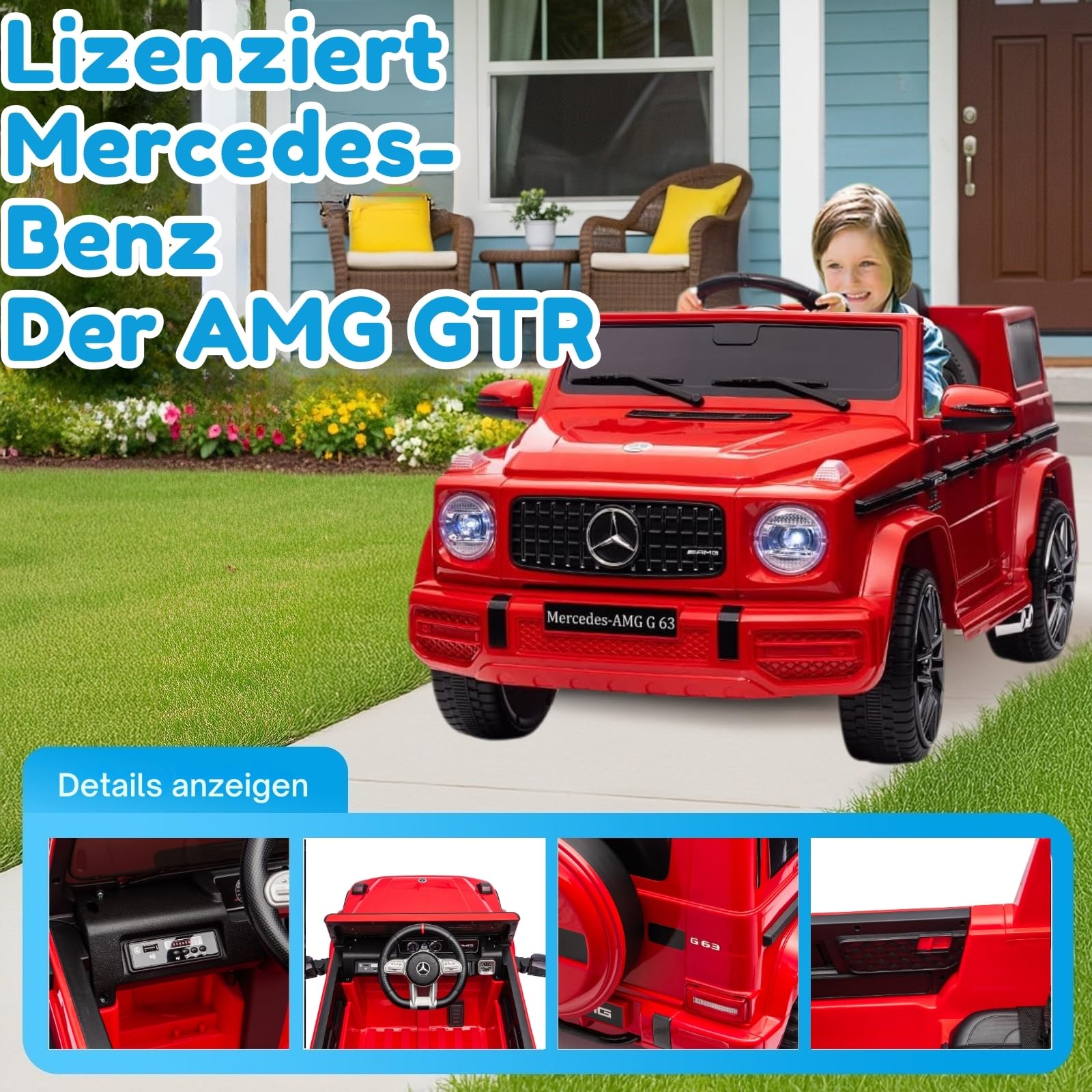 LALAHO Kinder Elektroauto Mercedes AMG G63,12V 7ah, mit 2.4G Fernbedienung, Kinderauto Kinderfahrzeug，Elektrofahrzeuge für ab 3 Jahre (Rot)