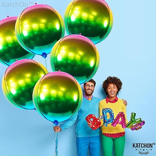 Miniatura 7 de KatchOn, Globos metálicos degradados de 22 pulgadas, paquete de 6, globos redondos de arcoíris 4D de 360 grados, globo arcoíris degradado para