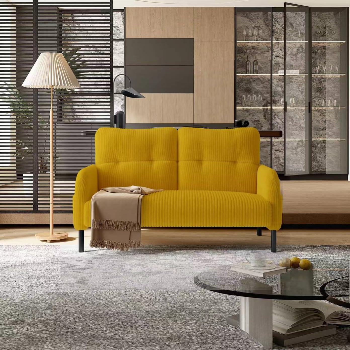 47 Loveseat Sofa Small Couches for Small Spaces Comfy Corduroy Solid Wood Frame Modern Deep Seat 2 Seater