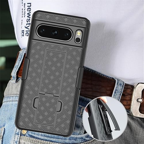 Miniatura 5 de Funda para Google Pixel 8 Pro con protector de pantalla, funda giratoria con clip para cinturón con soporte, cubierta protectora resistente a prueba