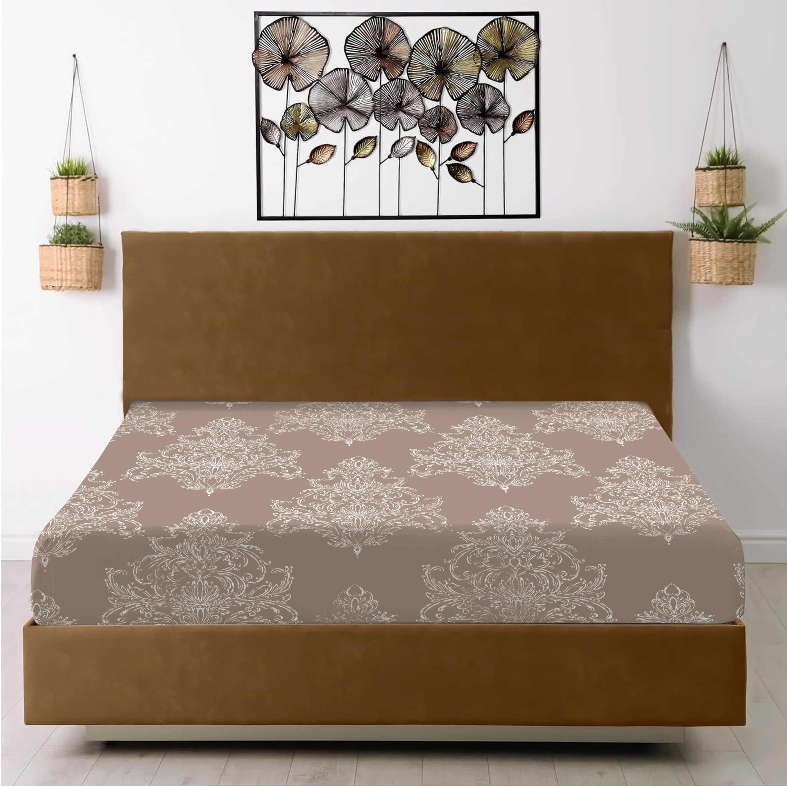 RAYBedding Printed Super King Fitted Sheet 100% Egyptian Cotton Floral Pattern 400 Thread Count 30cm/12” Extra Deep Fitted Super King Bed Sheets — image 1