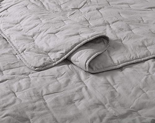 Miniatura 4 de Chezmoi Collection Marie - Juego de edredón bordado de línea de 3 piezas, juego de edredón ligero de microfibra lavada suave (King, blanco)