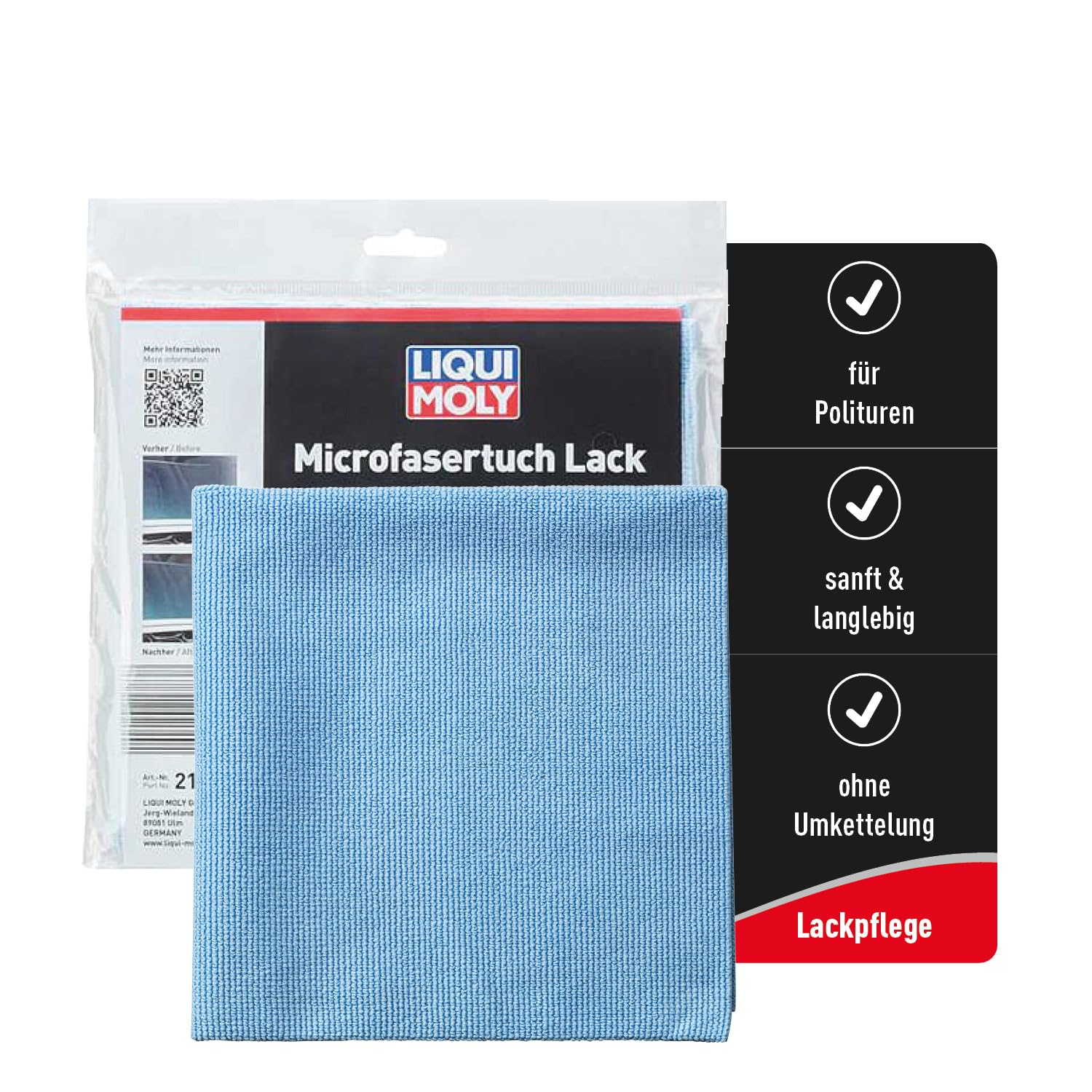 LIQUI MOLY Microfasertuch Lack, 40 x 40 cm I Art.-Nr. 21783 I 1x Microfasertuch Autopflege zum Auspolieren & Entfernen von Polierarbeiten - ohne Kratzer I Waschbares, silikonfreies Auto Mikrofasertuch