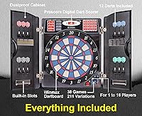 Vista 3 de WIN.MAX Electronic Dart Board Cabinet Set, LED Electric Digital Dart Boards for Adults with Cabinet, Includes 12 Soft Tip Darts
