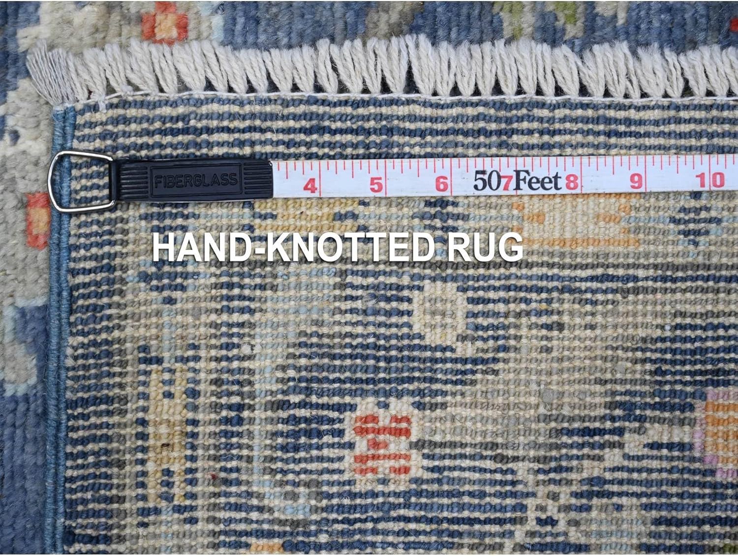 Blue Wool Weft Hand Knotted Afghan Angora Oushak Runner Oriental Rug (4'1"x11'9")