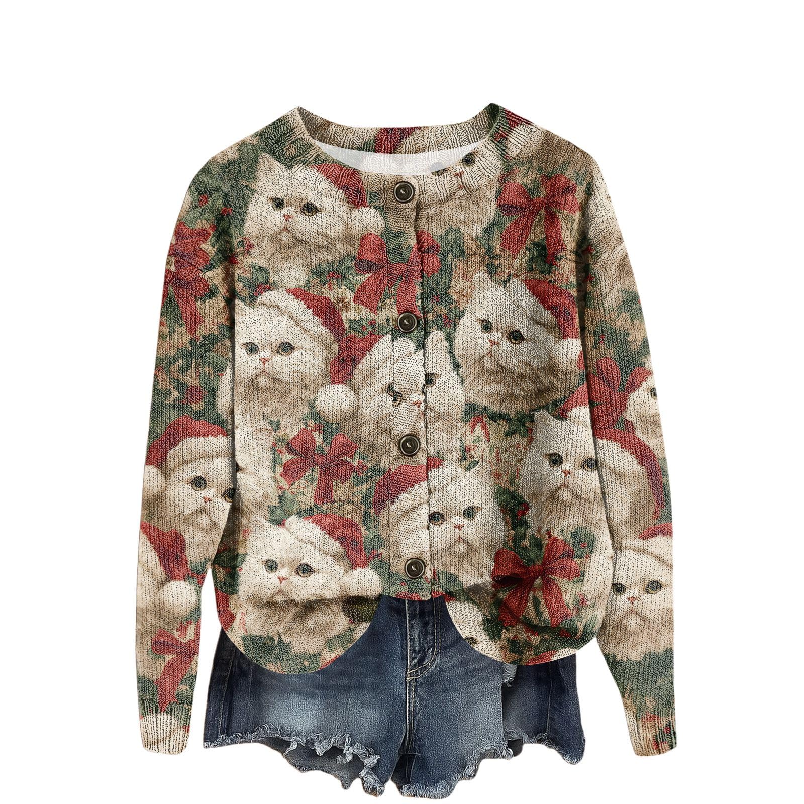 Christmas Sweater for Women Xmas Open Front Cardigans Fall Long Sleeves Knitted Sweaters