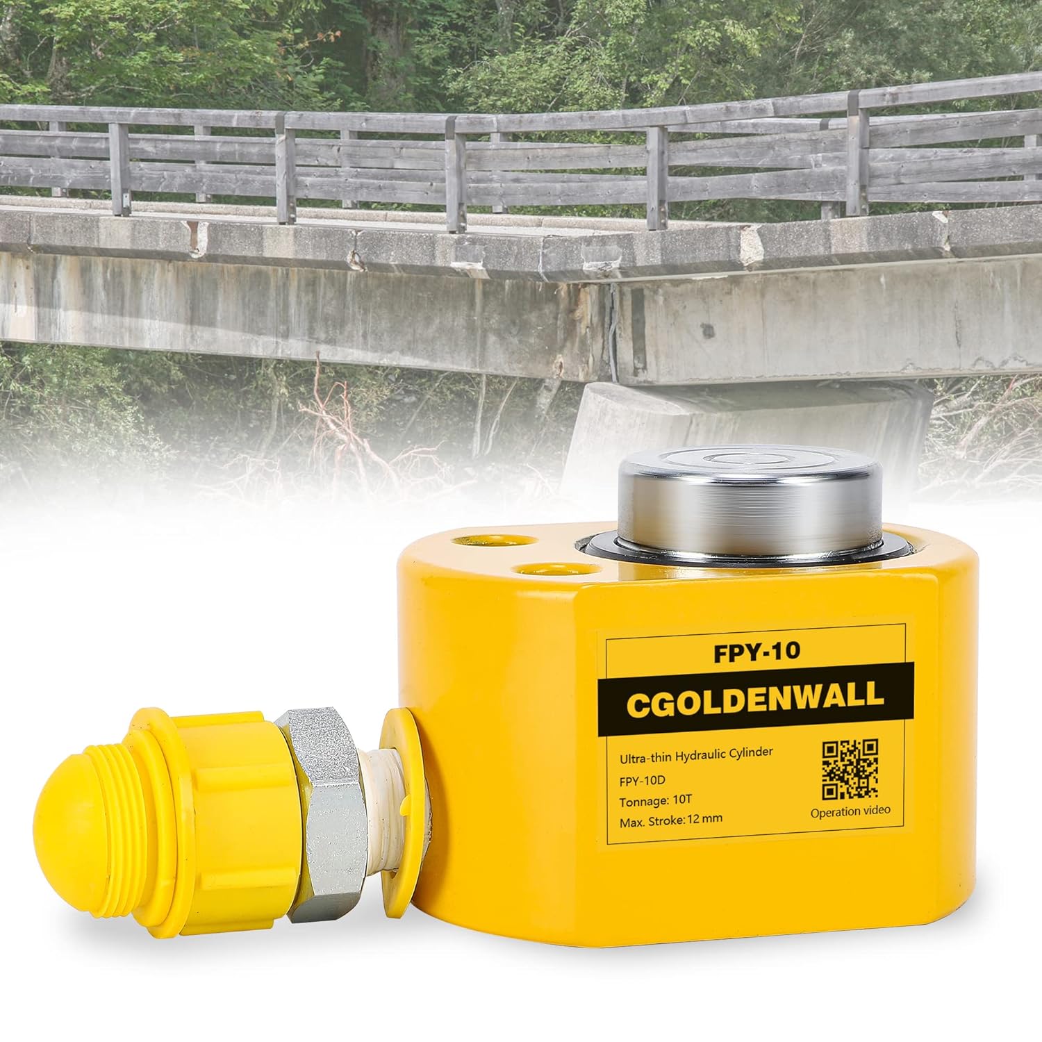 CGOLDENWALL Hydraulische cilinder 20T met pomp CP-180, slag 14 mm, zelfhoogte 58 mm, bruikbaar oppervlak 33,16 cm², voor gebouwen en bruggen (FPY-20T CP-180