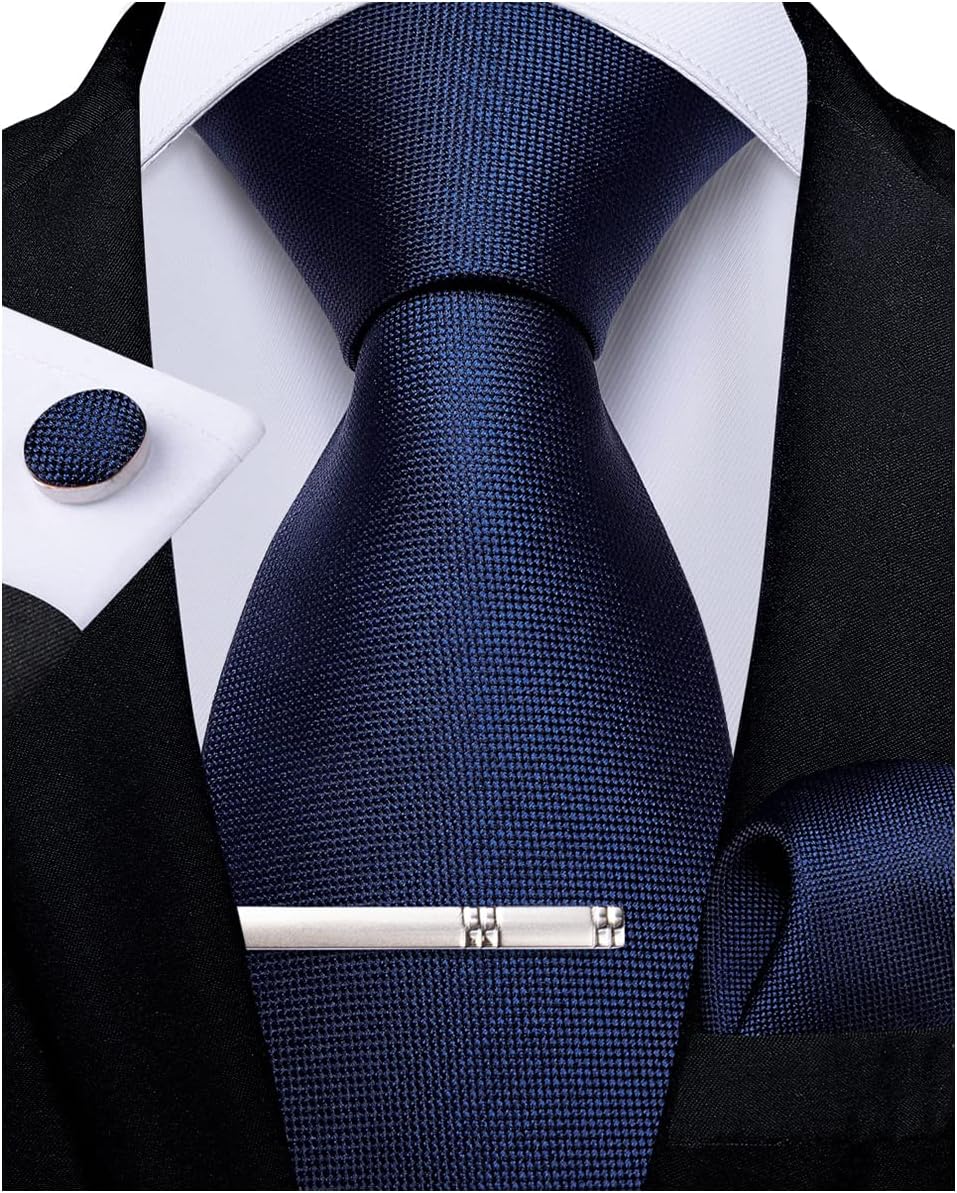 DiBanGu Mens Tie Silk Solid Necktie and Pocket Square Cufflinks Tie Clip Set Classic Formal Ties for Wedding Party