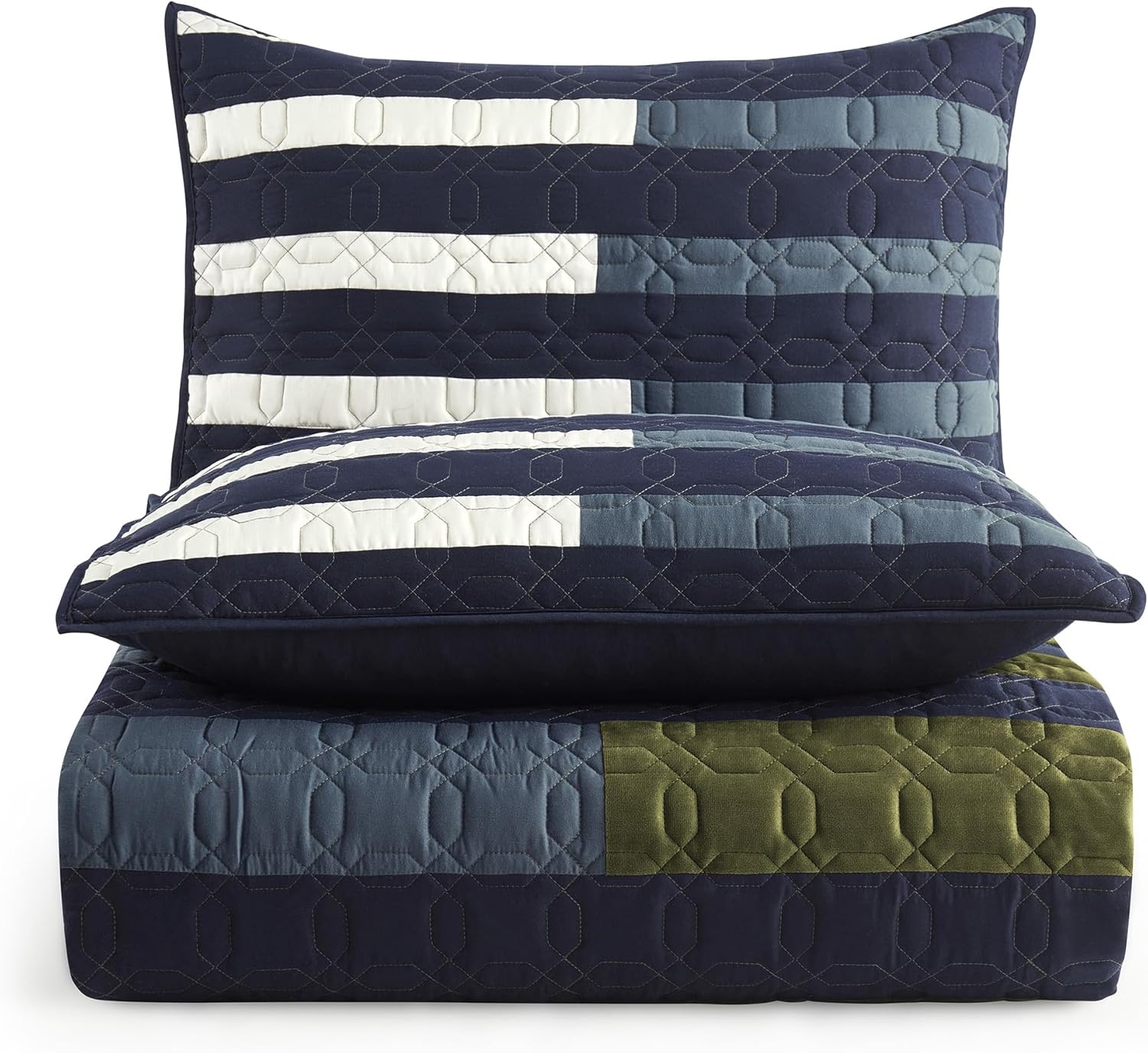 Wonderful Patchwork Quilt Set, Queen All-Season Bedding, Blue Boho Coverlet Soft Multi-Material Piano Key Design,Fashionable & Novel,Versatile as Quilt/Bedspread for Adults Teens Kids Bedroom,90"x90" | Real Patchwork