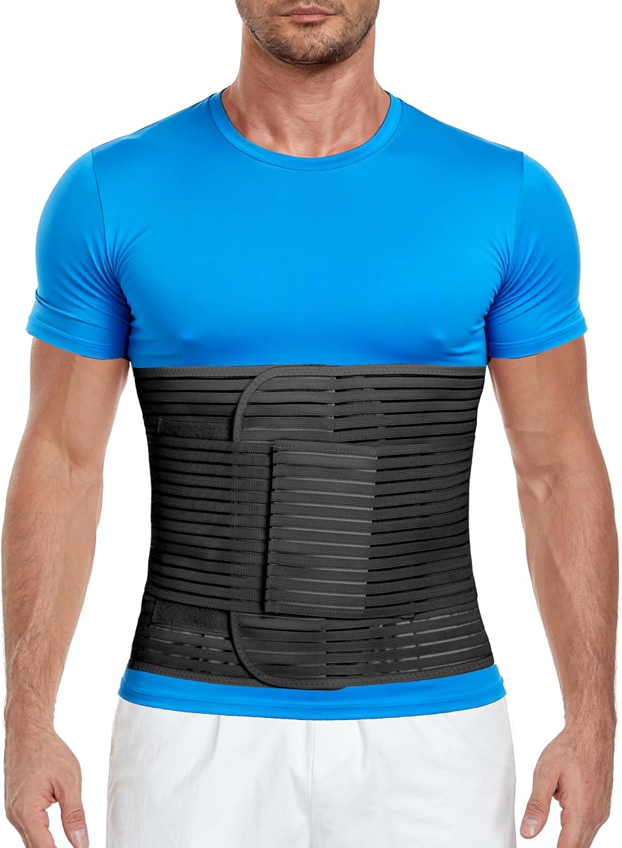 Abdominal Binder Post Surgery 12-Inch Wide Belly Wrap for Men and Women | Abdominal Binder Post-Surgery Stomach Compression Garment for Hernia Surgery, Natural Birth, Abdominal Injuries(Black,XL)