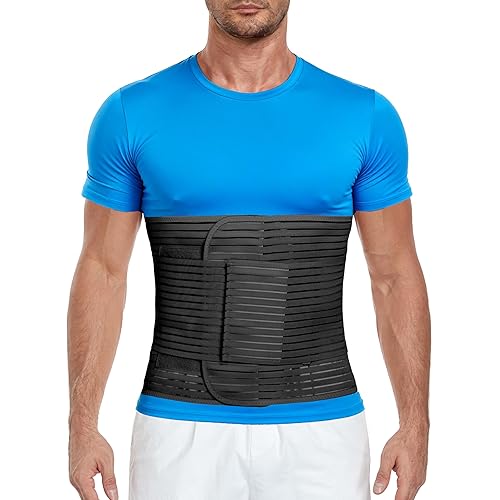 Abdominal Binder, 12-Inch Wide Elastic Belly Wrap for Men and Women, Abdominal Binder Post-Surgery, Stomach Compression Garment for Hernia Surgery, Natural Birth, Abdominal Injuries (Black,L)