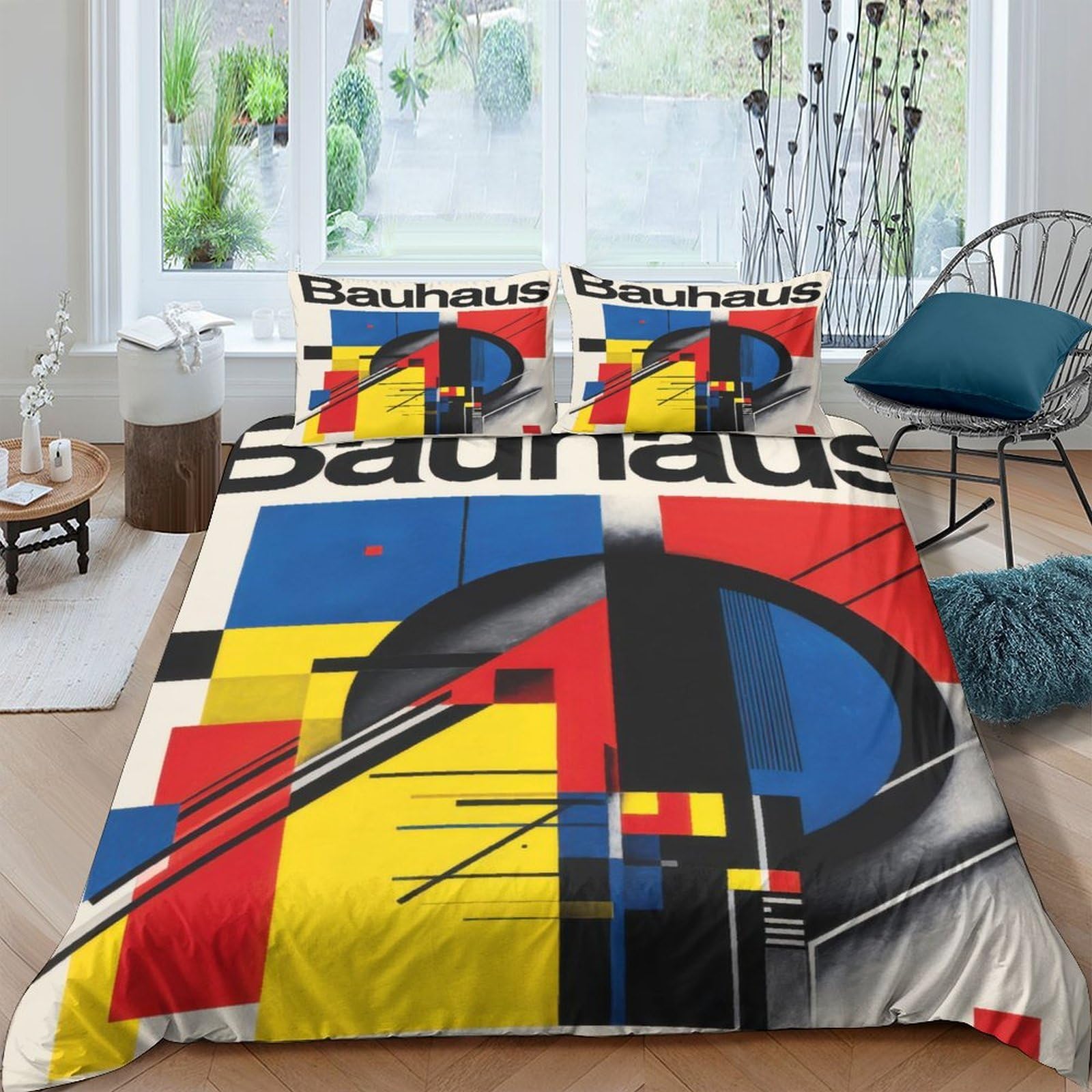 3D Printed Bauhaus Abstract Art Duvet Cover Microfiber Soft Geometric Modern Bedding Set with 2 Pillowcases for Bedroom Decor Single（135x200cm）