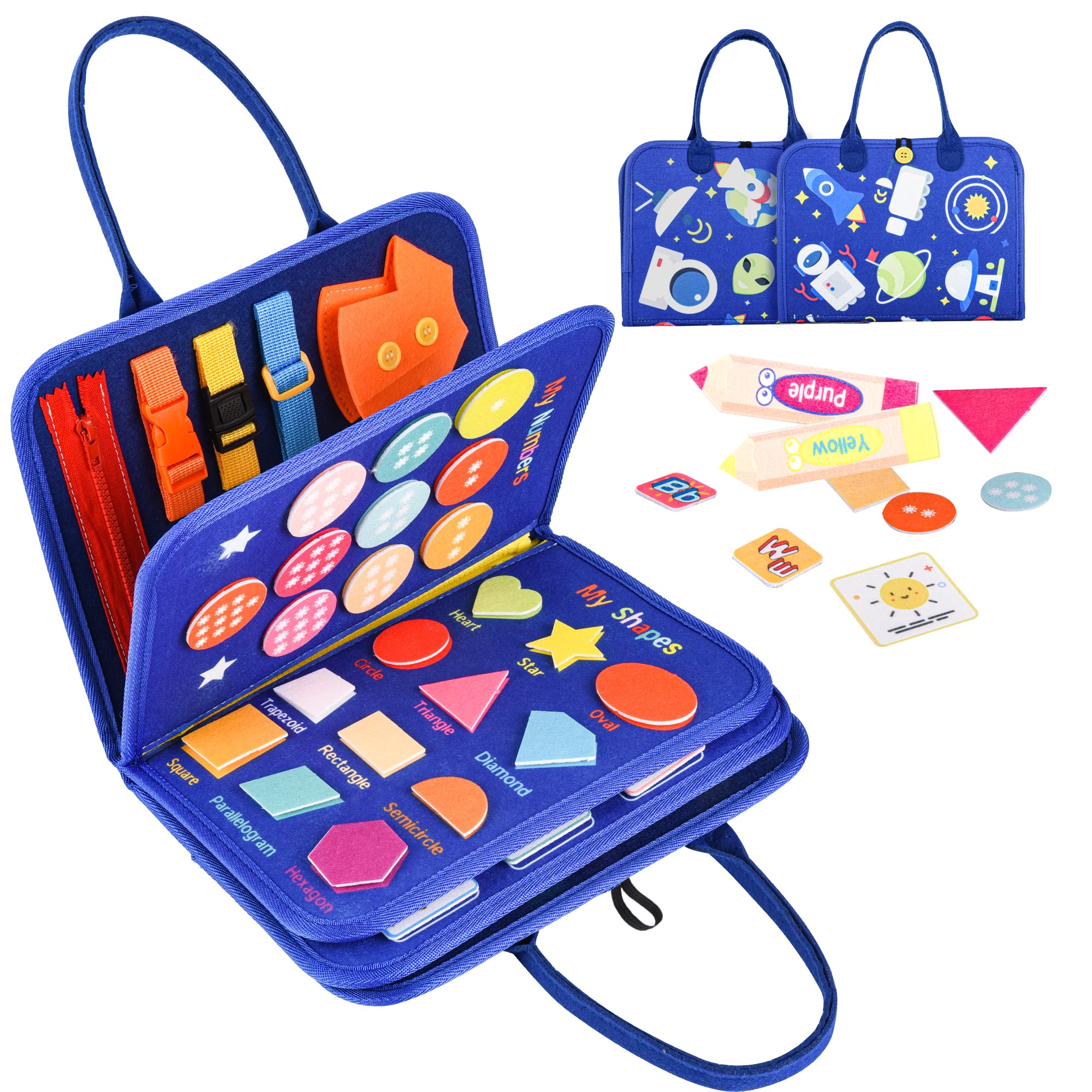 Montessori Busy Board - Activity Sensory Board for Learning Fine Basic Dress Motor Skills，Busy Book for Toddlers 1-4，Early Educational Toy Travel Busy Binder, Birthday Gift for Kids