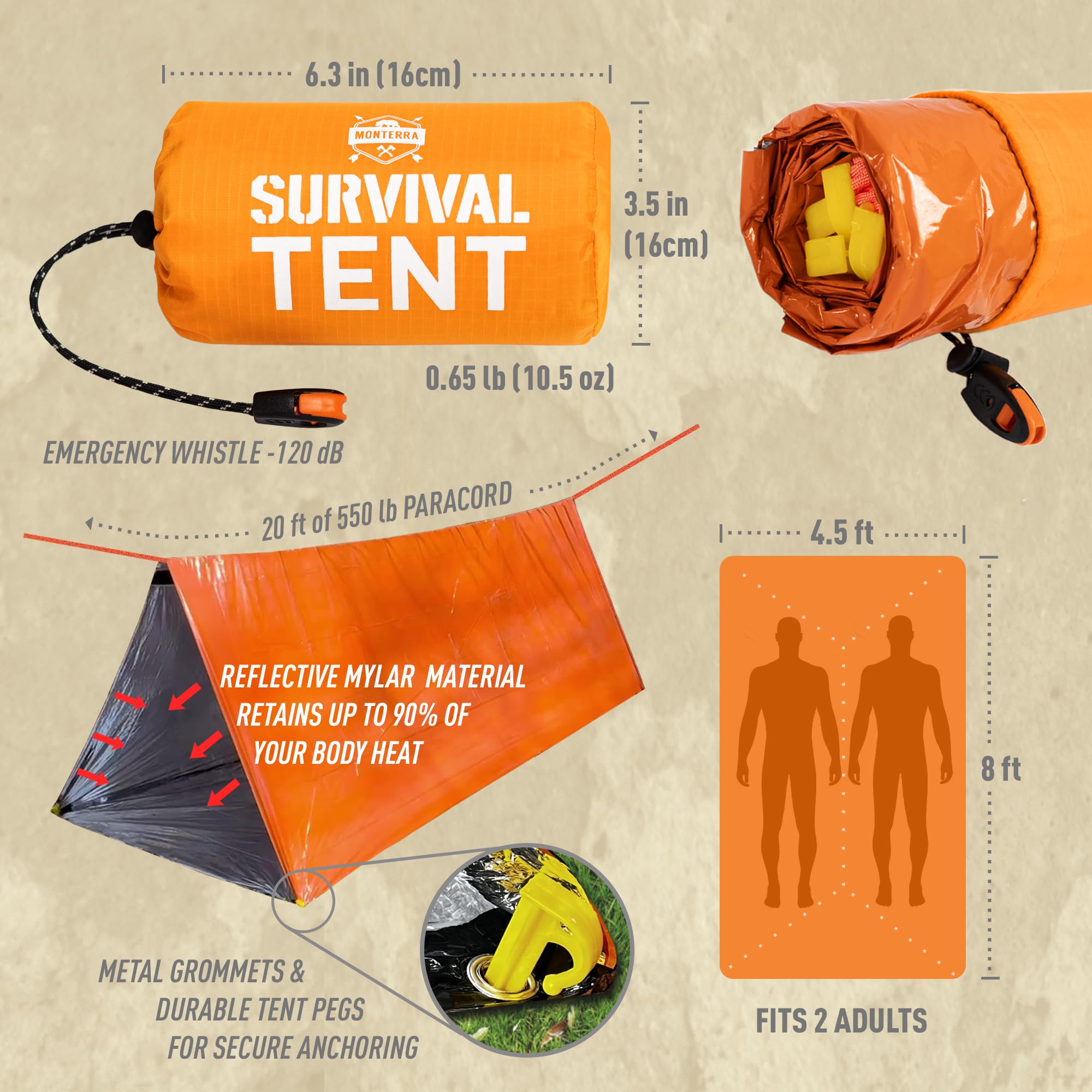 Kit de tente de survie pour 2 personnes, abri d'urgence, Bivy, Tube Mylar, sac de couchage, imperméable, couverture thermique SOS pour l'extérieur, réutilisable  30