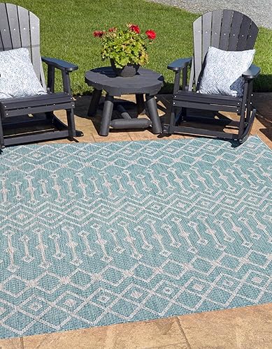 Vista 336 de Unique Loom Alfombra Colección enrejado Marroquí Celosía Transicional Interior y Exterior, Polipropileno Gris carbón/natural