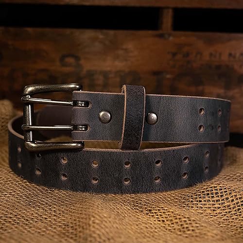 Miniatura 7 de Cinturón de cuero clásico para hombre, estilo retro de doble punta, hebilla de níquel antiguo, 1 pulgadas de ancho, Amish hecho a mano