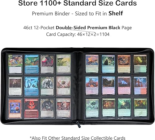 Miniatura 9 de Rayvol Carpeta prémium de 12 bolsillos con 720 tarjetas, carpeta de álbum de tarjetas coleccionables sin anillo, carpeta de bolsillo negra de carga