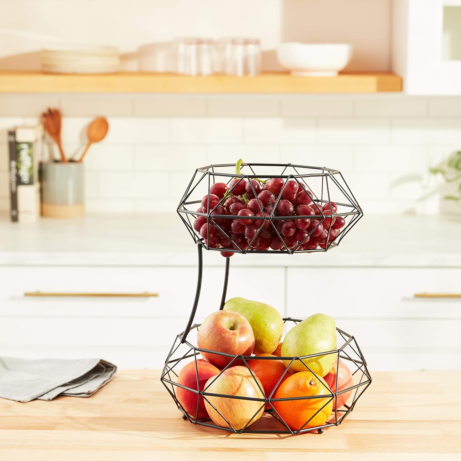 Bеѕt Cуbеr Mоndау 🔥 Inspired Living ME9437-PCBLK Bowl Kitchen BASKETSTAND Powder Coated Black Polyhedron Collection FRUIT BASKET - 2 TIER,