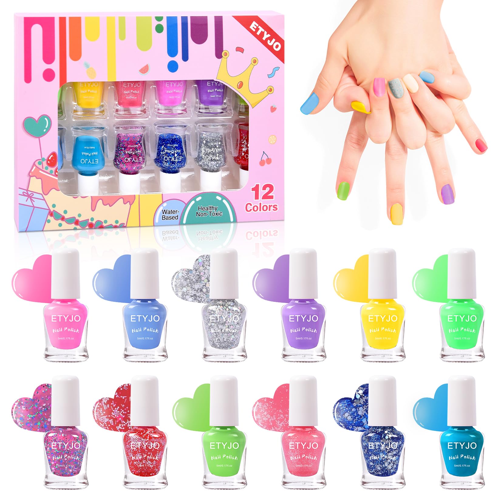 ETYJO 12 Colors Glitter Nail Polish Set