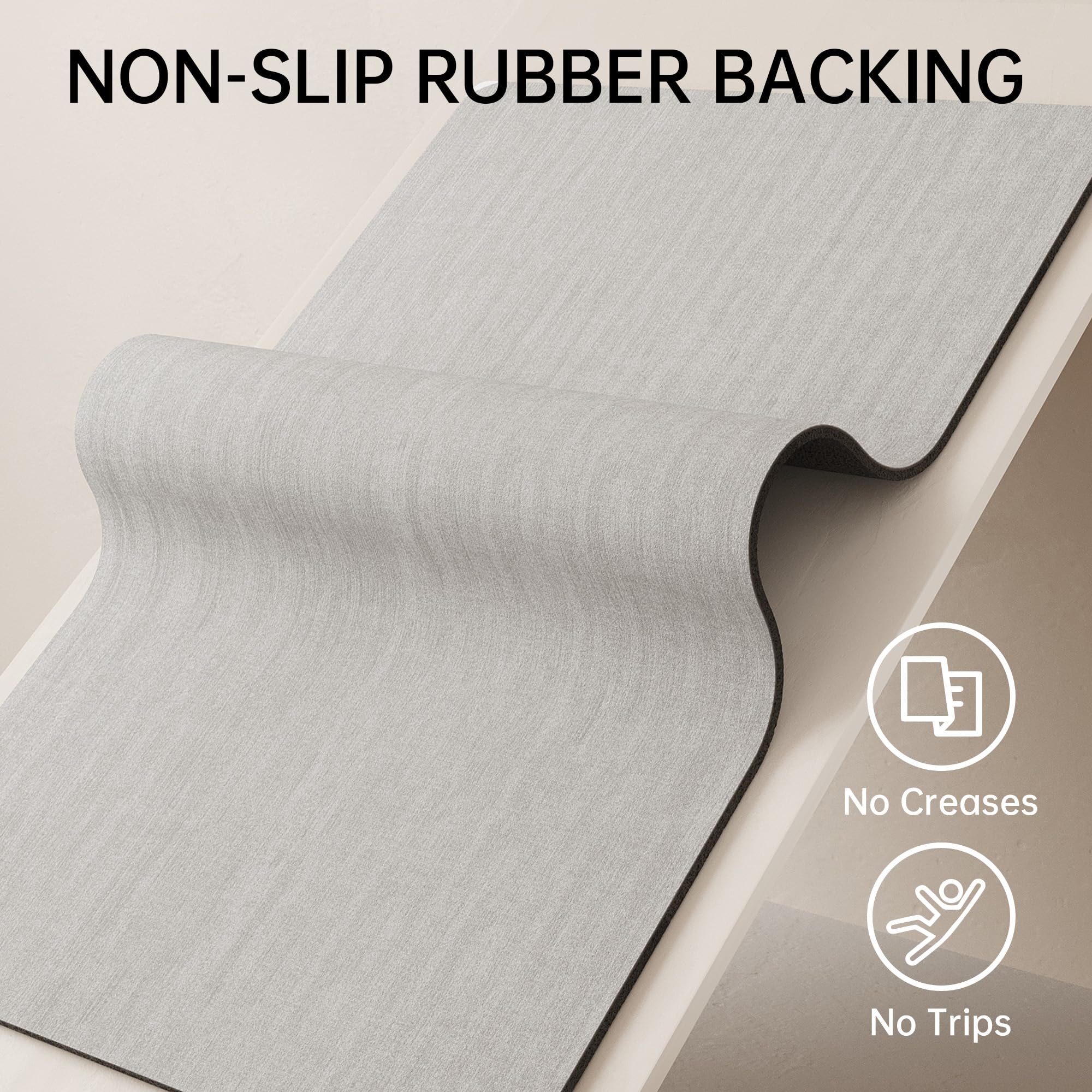 Mecko Alfombra de baño, de goma, antideslizante, de secado rápido, absorbente, delgada, para debajo de la puerta, alfombra de ducha para delante de la bañera, fregadero, ducha (gris claro, 17 x 27.5
