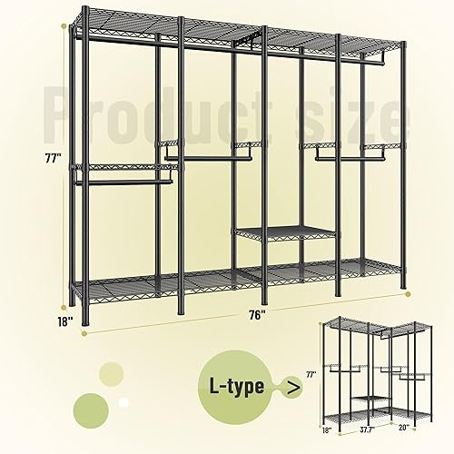 Miniatura 7 de Raybee Perchero de ropa resistente, 77 pulgadas de alto para colgar ropa, estante de ropa portátil grande de 76 pulgadas de ancho para colgar ropa,