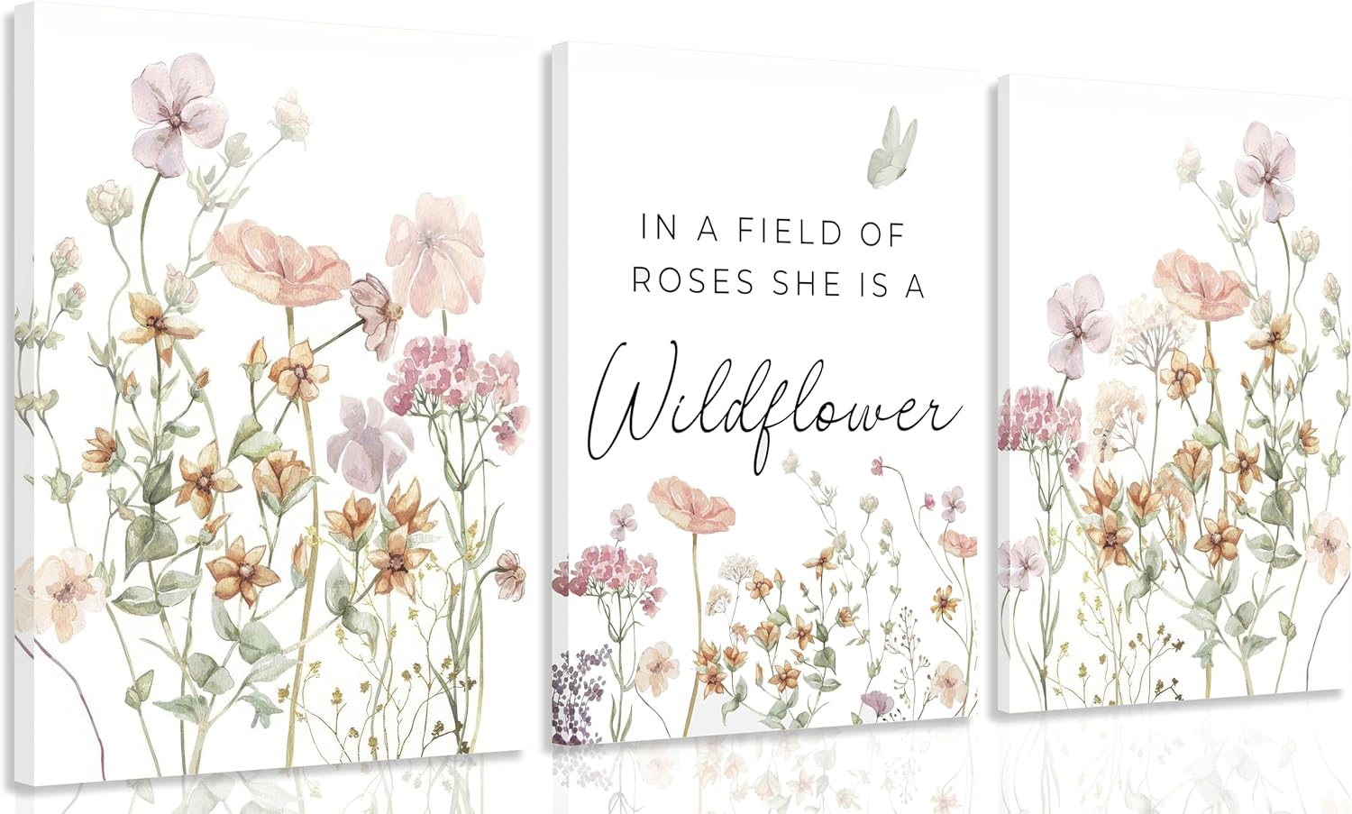 3Pcs Watercolor Flowers Nursery Wall Art Florals Botanical Sentence Picture Wall Decor Pink Wildflowers Poster Print Artwork for Girl Nursery Office Bedroom Livingroom Inspirational Wall Decoration