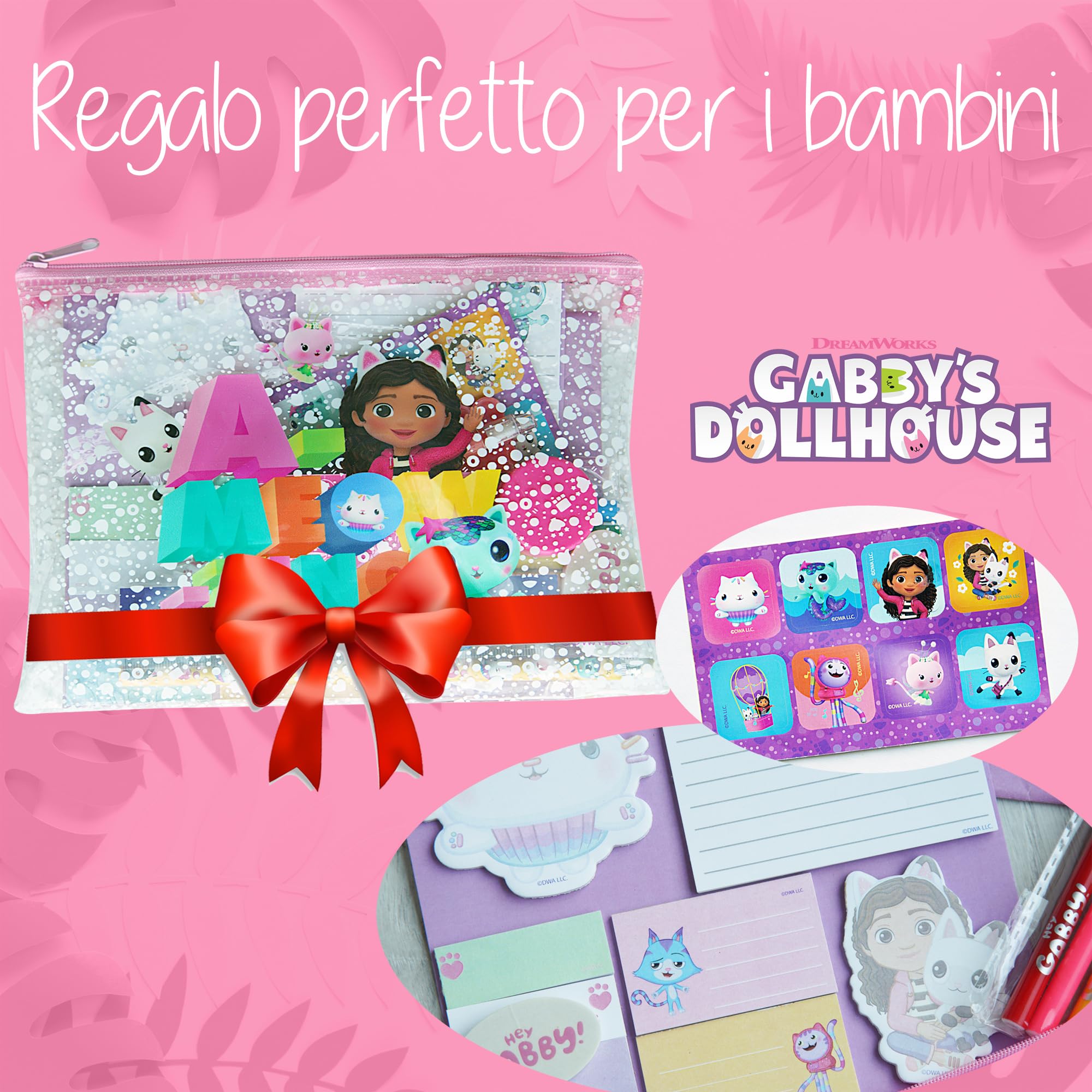 Gabby's Dollhouse - Cancelleria Gabby's Dollhouse - Set Gadget e Oggetti di Gabby con Adesivi, Penne e Pennarelli - Cose di Gabby per Bambini e Fan della Casa delle Bambole