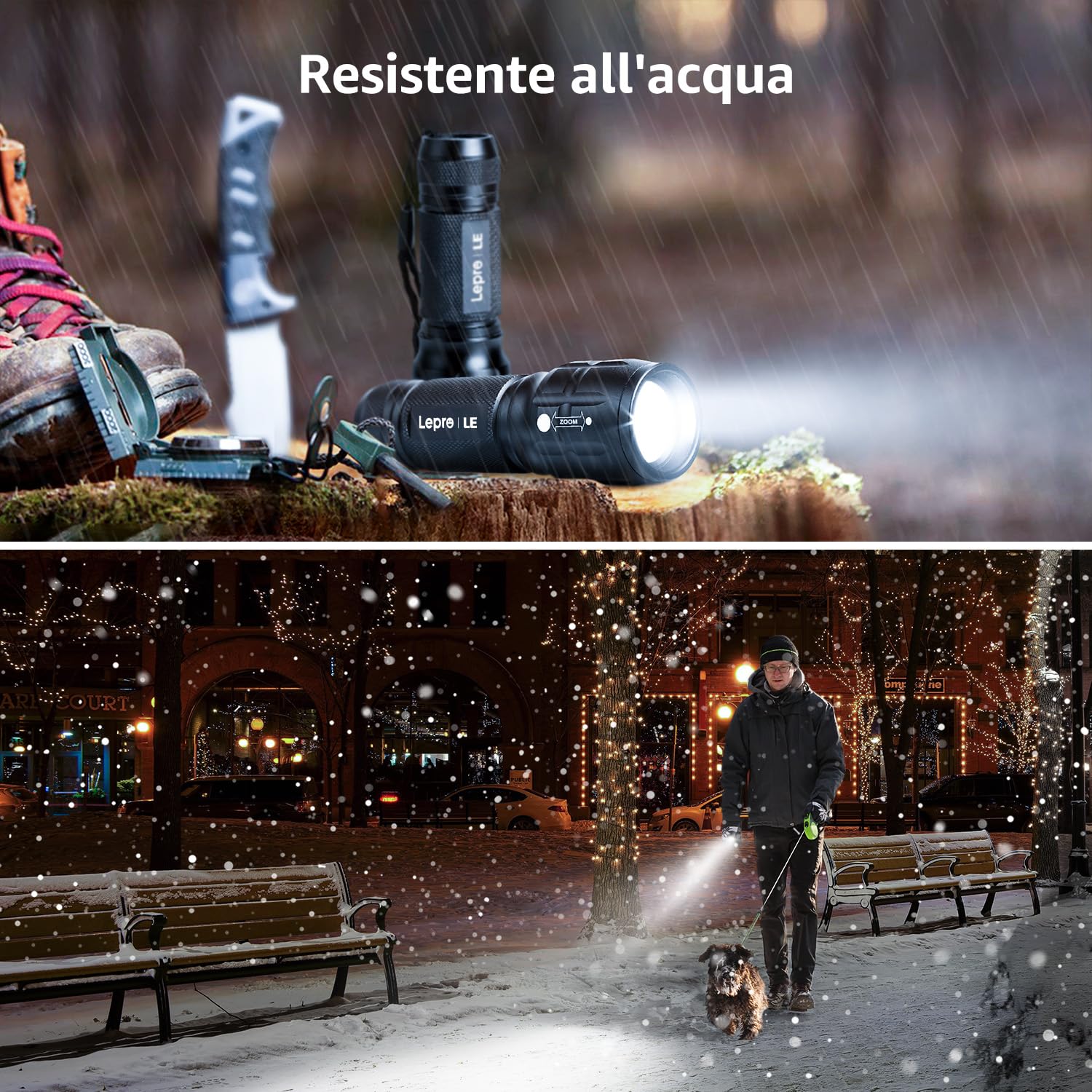 LE Torcia LED Potente Professionale, Piccola Torce LED a Pile LE1000 IPX4 Impermeabile, Zoomabile Torcia Elettrica per Campeggio Emergenza Bambini, AAA Batterie Incluse