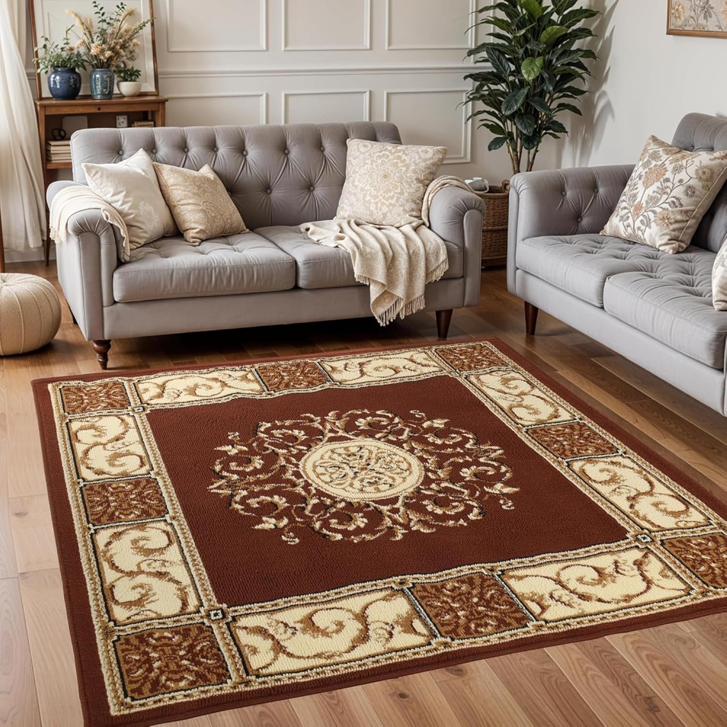 Superior Toffee Floral Medallion Power-Loomed Indoor Area Rug, 5' x 5'